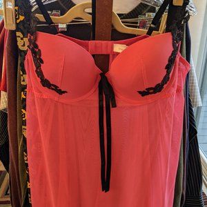 Pink with Black Lace Negligee, Adjustable Straps and Back,  New w/o Tags